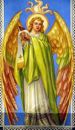 Ange présentant une bannière ornée d’une croix
