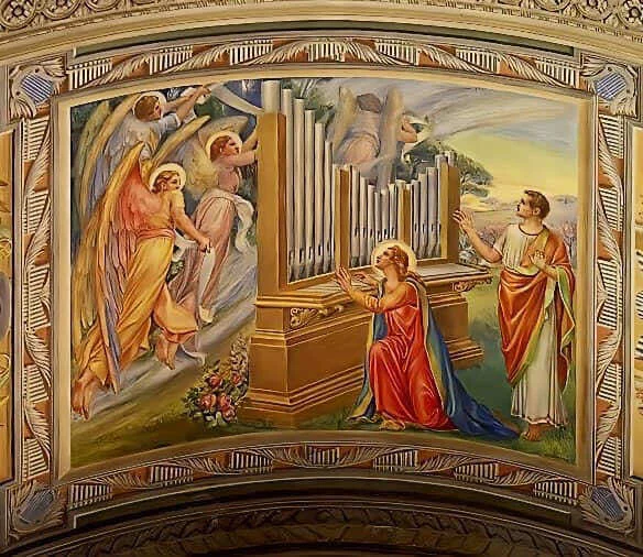 Sainte Cécile et les anges devant un orgue, fresque de Sainte-Anne de Woonsocket